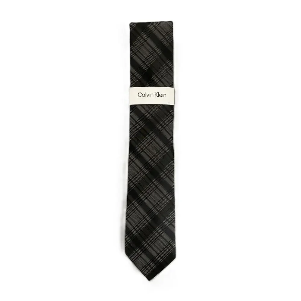 Calvin Klein Necktie Silk Blend Classic Width and Length Black & Gray Stripe NEW